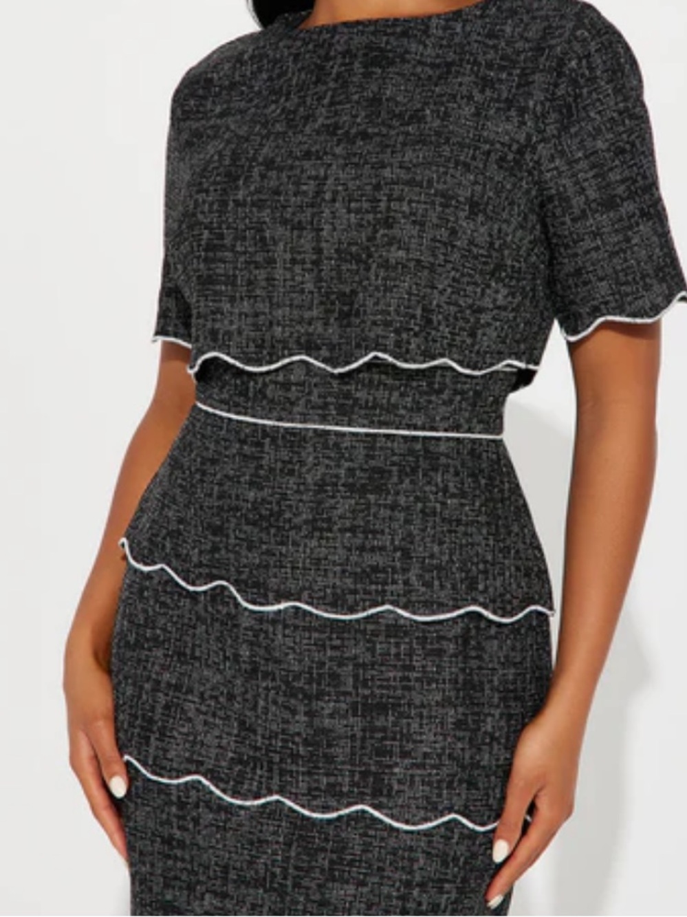 Black Textured Ruffle Trim Pencil Skirt - Unbranded